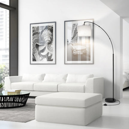 81" Arc Floor Lamp with Remote, 4 Color Temperatures LED Dimmable Modern Standing Lamps, Adjustable Linen Shade Tall Lamp for Living Room, Bedroom (Black+White Shade)