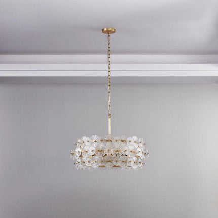 6-Light Distressed Gold Glam Chandelier, DIY Island Pendant Light with Hand-Made Glass Discs