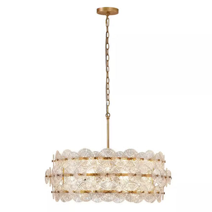 6-Light Distressed Gold Glam Chandelier, DIY Island Pendant Light with Hand-Made Glass Discs