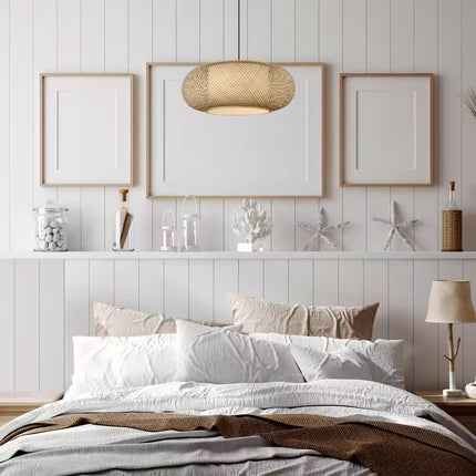 Bayneswood 60-Watt 1-Light Natural Cane Circular Pendant with Woven Shade and No Light Bulb Included