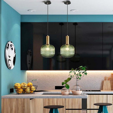 MZSUS 7.8'' Glass Pendant Light,Gold Copper Pendant Light Socket with Green Glass Pendant Lamp Shade,Led Hanging Lamp (Green)