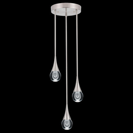 3-Light LED Pendant Light, Dimmable Crystal Pendant Lighting Ceiling Hanging Light Teardrop Pendant Light Fxiture for Kitchen Dining Room Bedroom 6000K Cool White Brushed Nickel