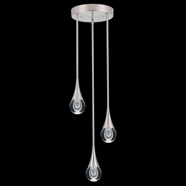 3-Light LED Pendant Light, Dimmable Crystal Pendant Lighting Ceiling Hanging Light Teardrop Pendant Light Fxiture for Kitchen Dining Room Bedroom 6000K Cool White Brushed Nickel