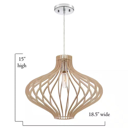 Sanaa 60-Watt 1-Light Kula Wood Tropical Pendant Light with Wood Shade and No Bulbs Included
