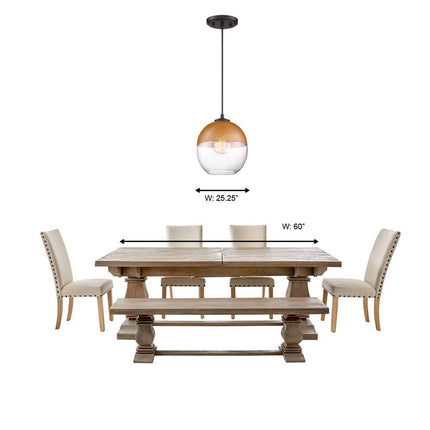 Kawena 60-Watt 1-Light Robusta Wood Tropical Mini Pendant Light with Clear Glass Shade and No Bulbs Included