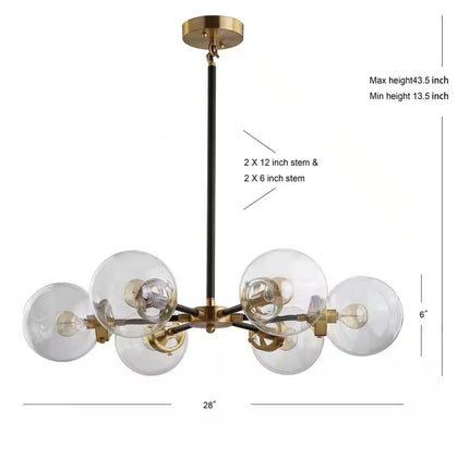 Caleb 6-Light Black and Brass Cluster Pendant Light with Clear Glass Shades