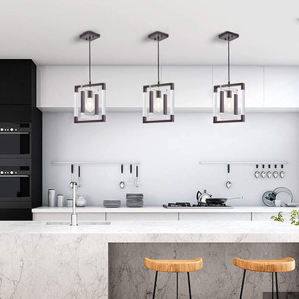 Modern Pendant Light Fixture, 1-Light Chandelier with Oil Rubbed Bronze Finish, Lantern Pendant Lighting for Kitchen Island, Hanging Light for Dining Room, Entryway, Bulb Not Included