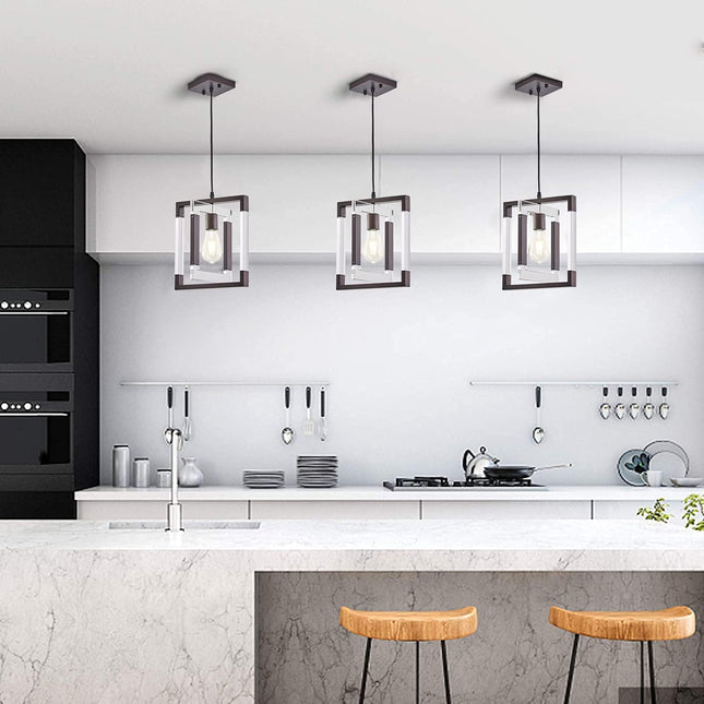 Modern Pendant Light Fixture, 1-Light Chandelier with Oil Rubbed Bronze Finish, Lantern Pendant Lighting for Kitchen Island, Hanging Light for Dining Room, Entryway, Bulb Not Included