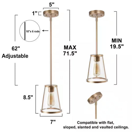 1-Light Gold Modern Pendant Lighting Contemporary Hanging Light Fixture with Clear Glass Shade for Kitchen Foyer Hallway