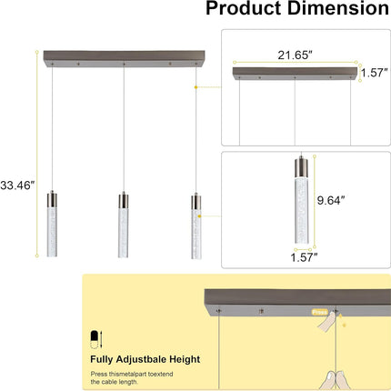 Modern Pendant Light with Adjustable Height - Brushed Nickel & Cylinder Island Lights, 3000-6000K Dimmable Kitchen Pendant Lighting for Kitchen Island, Dining Room, Bar Counter