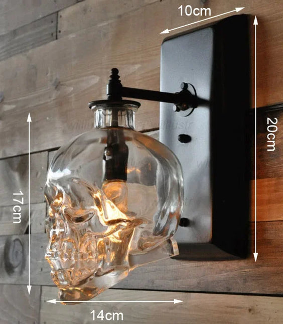 Creative Clear Glass Skull Pendant Lamp Retro Suspension Light Wall Sconce Hotel Cafe Bar Loft Hanging Ceiling Chandelier