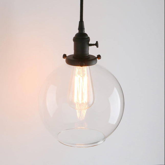 Hanging Pendant Light with 7.9" Clear Glass Shade Industrial Hanging Light Adjustable Black Vintage Pendant Light for Kitchen Island Hallway Porch Corridor Bedroom Dining Room