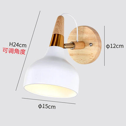 Nordic Wooden Wall Lights Bedside Lamp Modern Wall Sconce for Bedroom Reading White Lampshade Steering Head E27 Home Lighting