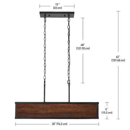 Johnnie Faux Wood 28W Integrated LED Dimmable Pendant Lighting with Matte Black Accents, 60334