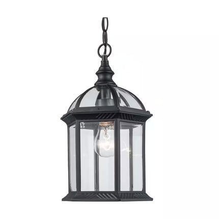 Wentworth 1-Light Black Hanging Outdoor Pendant Light Fixture with Clear Glass