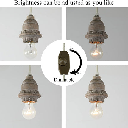 Wood Plug in Hanging Lamp, 1 Light Dimmable Swag Light Small Chandelier Rustic Farmhouse Pendant Light Antique Vintage Ceiling Lamp for Bedroom Kitchen Island Living Room Dining Room, Dimmer Switch