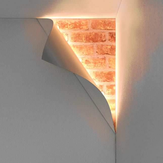 18"H Big Reveal LED Corner Light White Curved Metal