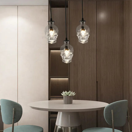 Creative Clear Glass Skull Pendant Lamp Retro Suspension Light Wall Sconce Hotel Cafe Bar Loft Hanging Ceiling Chandelier