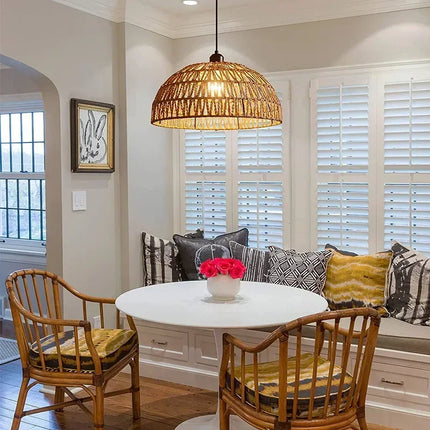 Japanese Style Hemp Rope Pendant Light, Countryside Dining Room, Bedroom, Living Room, E27 Ball Bubble Handmade Pendant Light