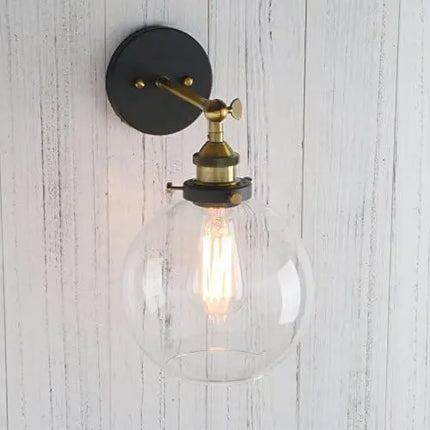 Sconce Vintage Industrial 1-Light Rustic  Mount Light Fixture with 7.9" Round Clear Glass  Shade (Antique)