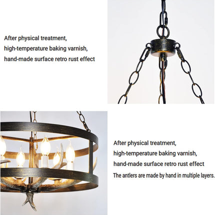 Farmhouse Pendant Light Fixture Antler Chandelier Black Gold Sweep Metal Resin Retro Pendant Light6-Light D20 H29 Rustic Chandeliers Farmhouse & Kitchen Island Dining & Living Room