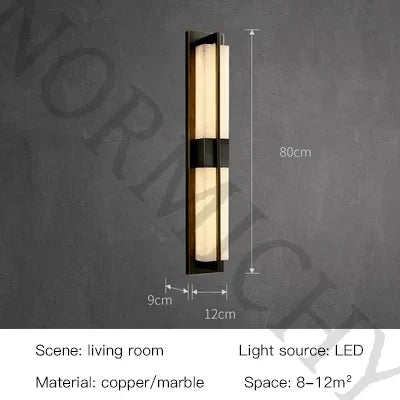 Spanish Natural Marble Wall Lamp Long Copper Wall Sconce for Living Room Hallway Stairs Bedroom Dining Room Atmosphere Lighting