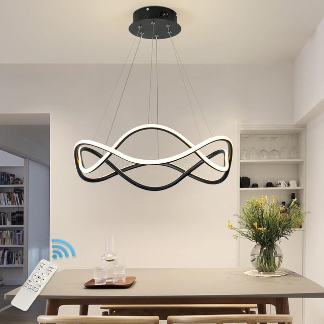 Modern LED Pendant Light, Dimmable LED Chandelier Lighting Fixture with Remote, Adjustable Hanging Pendant Light Ring LED Chandelier for Dining Living Room Kitchen Island (52W Black)