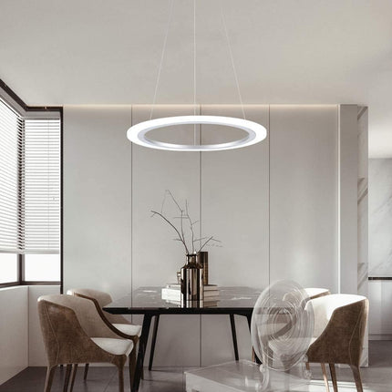 LED Pendant Light, 25W 1-Ring Modern Chandelier Ceiling Light Fixture, 19.7", 6000K, Cool White, Adjustable Hanging Pendant Lighting Fixture for Kitchen Island, Dining Room, Restaurant