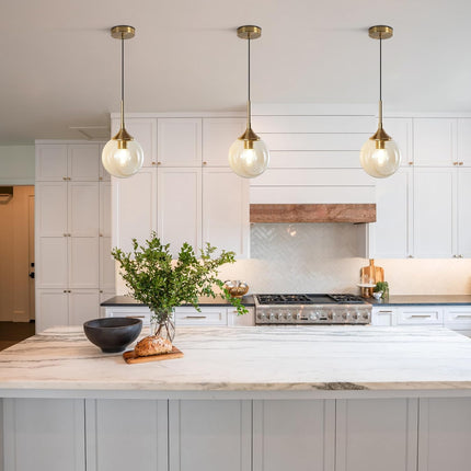 Lighting Mid Century Modern Pendant Chandelier Amber Glass Hanging Lamp Gold Globe Pendant Lights Kitchen Island Brushed Brass Pendant Light Large Kitchen Pendant Lighting over Island