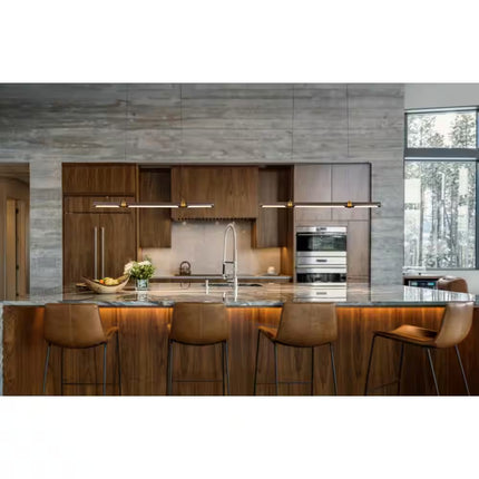 1-Light 12W Integrated LED Modern Desk Pendant Light Simplicity Linear Chandelier in Walnut