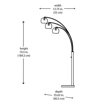 Caldwell 74.5 In. 3-Light Gold Arc Floor Lamp with Metal Shades and Black Marble Base