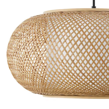 Bayneswood 60-Watt 1-Light Natural Cane Circular Pendant with Woven Shade and No Light Bulb Included