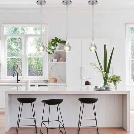 1-Light Pendant Lights Kitchen Island, 8W 3 Color Temperature Dimmable LED Pendant Light Fixtures, Silver Hanging Crystal Teardrop Pendant Lights for Bathroom, Bedroom