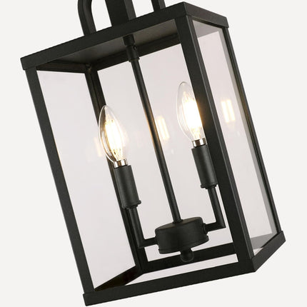 Large Outdoor Indoor Pendant Light 2-Light, Modern Black Metal outside Chande...