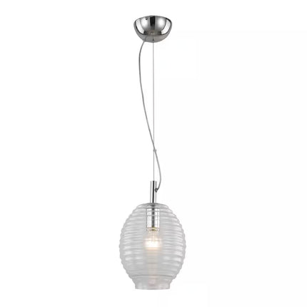 1-Light Polished Chrome Mini Pendant Light Fixture with Clear Beehive Glass Shade