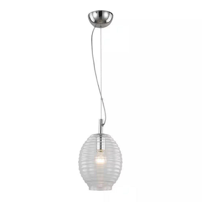 1-Light Polished Chrome Mini Pendant Light Fixture with Clear Beehive Glass Shade