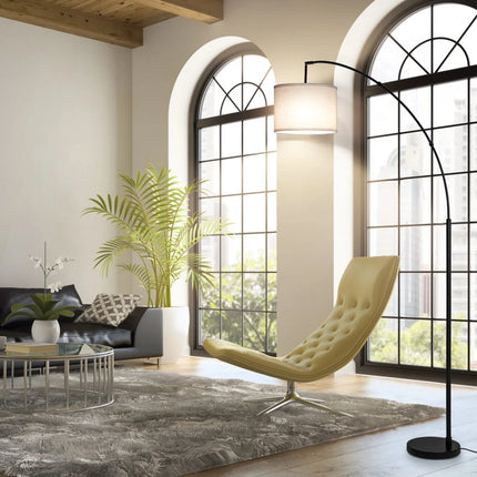 81" Arc Floor Lamp with Remote, 4 Color Temperatures LED Dimmable Modern Standing Lamps, Adjustable Linen Shade Tall Lamp for Living Room, Bedroom (Black+White Shade)