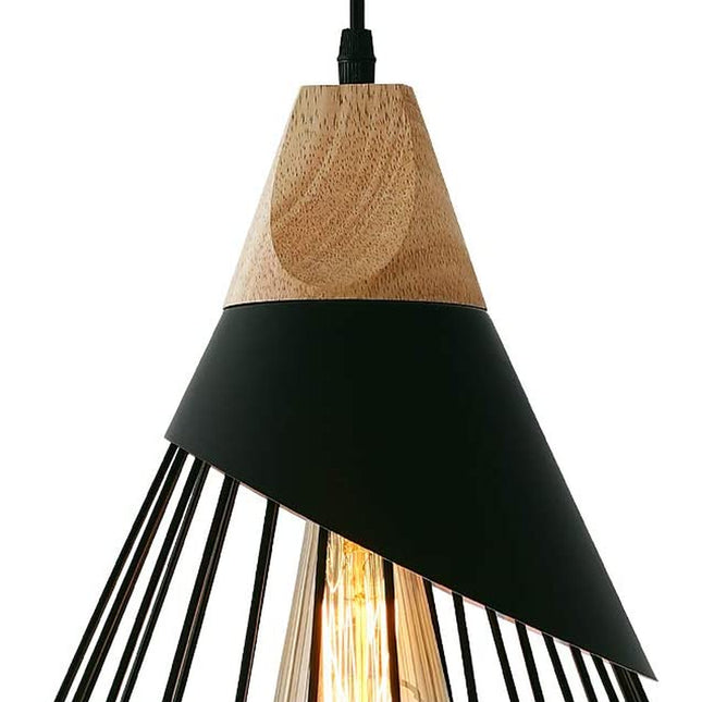 Modern Black Pendant Light over Kitchen Island, Adjustable Wood Hanging Light Fi