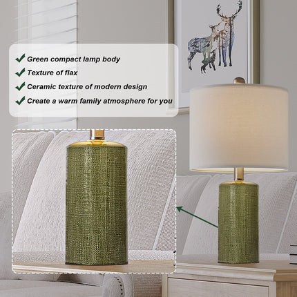 Modern Table Lamp Set of 2 for Living Room 20.25" Farmhouse Green Ceramic Bedside Nightstand Lamps for Bedroom