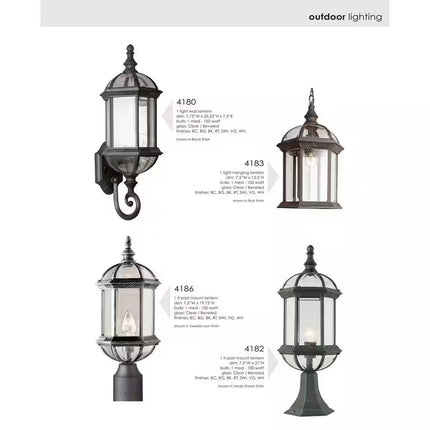 Wentworth 1-Light Black Hanging Outdoor Pendant Light Fixture with Clear Glass