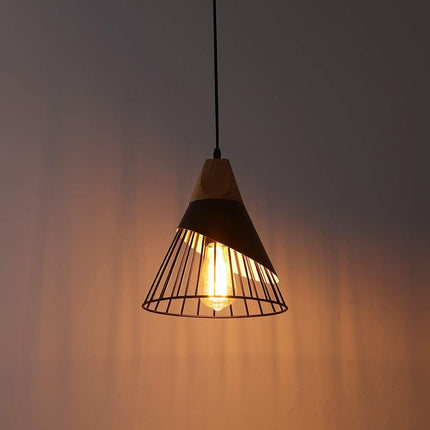 Modern Black Pendant Light over Kitchen Island, Adjustable Wood Hanging Light Fi