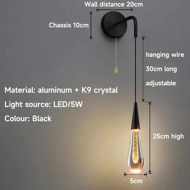 Post-Modern Crystal Wall Lights Glass Led Creative Raindrops Wall Lamp for Restaurant Bedroom Bedside Corridor Wall Sconces Lamp