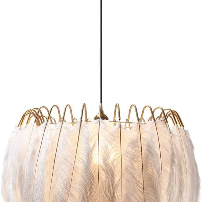 Lighting Nordic White Feather Chandelier Minimalist Decor Pendant Light Beautiful Adjustable Hanging Light for Bedroom Girls Room (Large)