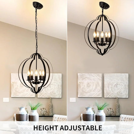 5 Light Rustic Chandelier Ceiling Light Farmhouse Pendant Light Metal Frame Pendant Light for Living Room,Kitchen, Bedroom,Entry, Black