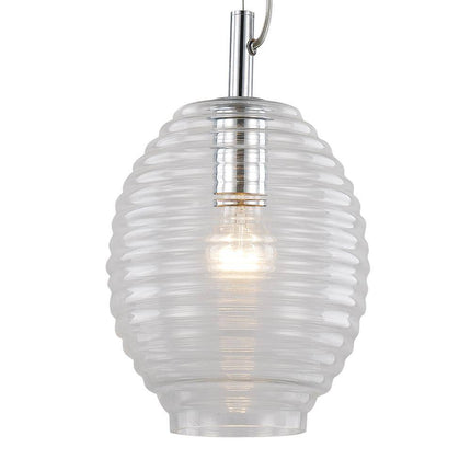 1-Light Polished Chrome Mini Pendant Light Fixture with Clear Beehive Glass Shade