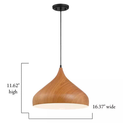 Hana 60-Watt 1-Light Robusta Wood Tropical Pendant Light with Wood Shade and No Bulbs Included