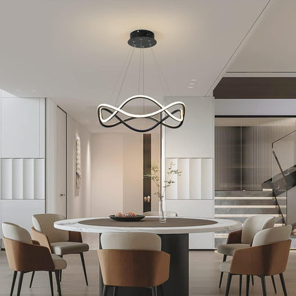 Modern LED Pendant Light, Dimmable LED Chandelier Lighting Fixture with Remote, Adjustable Hanging Pendant Light Ring LED Chandelier for Dining Living Room Kitchen Island (52W Black)