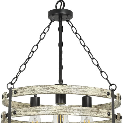 DLLT 3-Light Farmhouse Chandelier Light Fixtures, Rustic Drum Hanging Pendant Lighting, Semi Flush Mount Ceiling Light for Dining Room Kitchen Entryway Foyer Hallway, Black Metal Finish, E26 Base