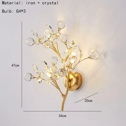 2025 Romantic Flowers Branches G4 Bulb Wall Lights Clear Crystal Living Room Bedroom Decoration Sconce Gold Metal Drop Shipping