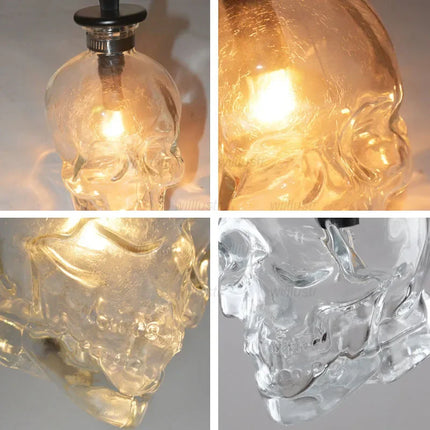 Creative Clear Glass Skull Pendant Lamp Retro Suspension Light Wall Sconce Hotel Cafe Bar Loft Hanging Ceiling Chandelier